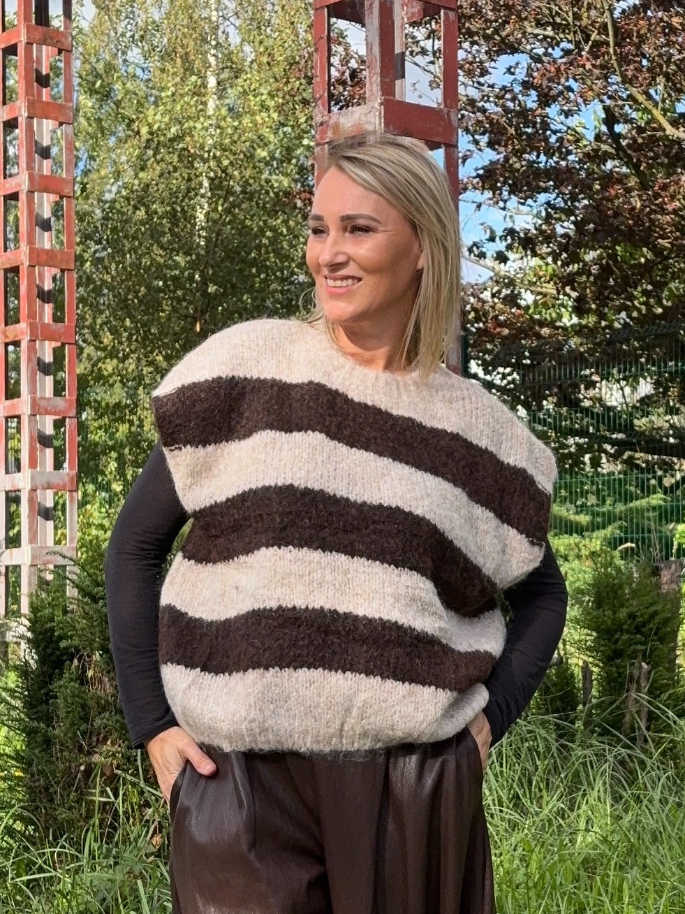 Cathy top | Beige-chocolade