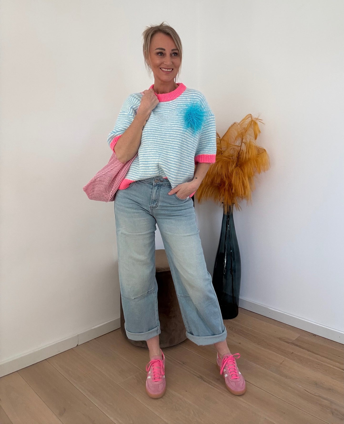Aline trui | Blauw-roze
